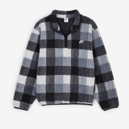 NIKE SWEAT HALF ZIP PLAID SHERPA NEGRO/BLANCO HOMBRE