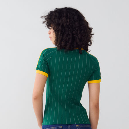 ADIDAS ORIGINALS TEE SHIRT SLIM 3 STRIPES VERDE/BEIGE MUJER
