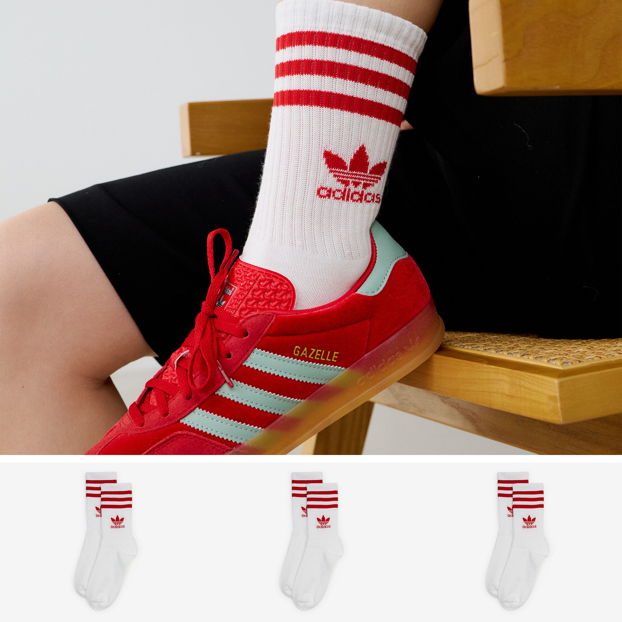 ADIDAS ORIGINALS CHAUSSETTES X3 CREW 3 STRIPES BLANCO ROJO HOMBRE Courir .es