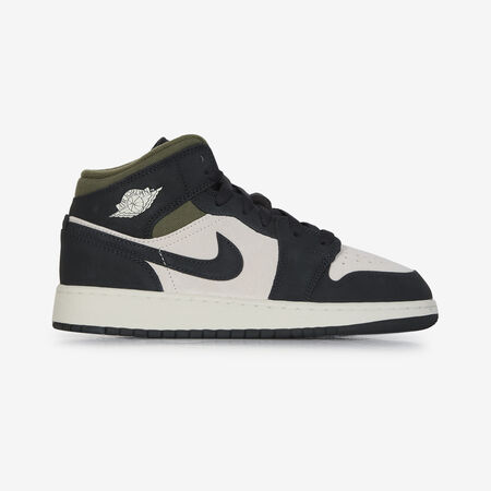 AIR JORDAN 1 MID SUEDE : BEIGE/NEGRO
