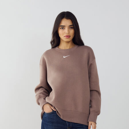 NIKE SWEAT CREW PHOENIX LONG OVERSIZED MARRÓN/BLANCO MUJER