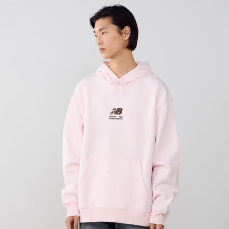 NEW BALANCE HOODIE BOSTON LOGO ROSA/MARR&Oacute;N HOMBRE