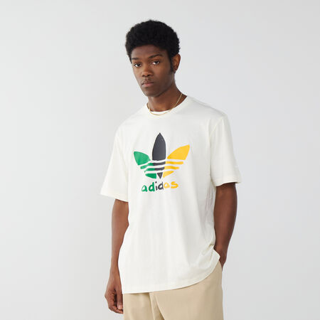 ADIDAS ORIGINALS TEE SHIRT GRAPHIC TREEFOIL BEIGE/VERDE HOMBRE