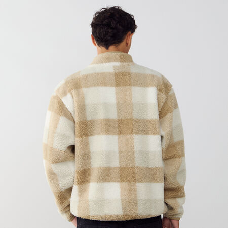 NIKE SWEAT HALF ZIP PLAID SHERPA MARRÓN/BLANCO HOMBRE