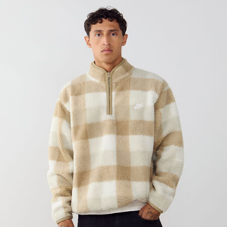 NIKE SWEAT HALF ZIP PLAID SHERPA MARRÓN/BLANCO HOMBRE