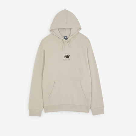 NEW BALANCE HOODIE BOSTON LOGO BEIGE/MARR&Oacute;N HOMBRE