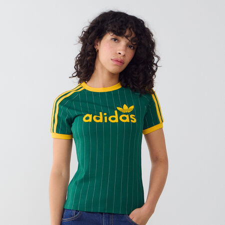 ADIDAS ORIGINALS TEE SHIRT SLIM 3 STRIPES VERDE/BEIGE MUJER