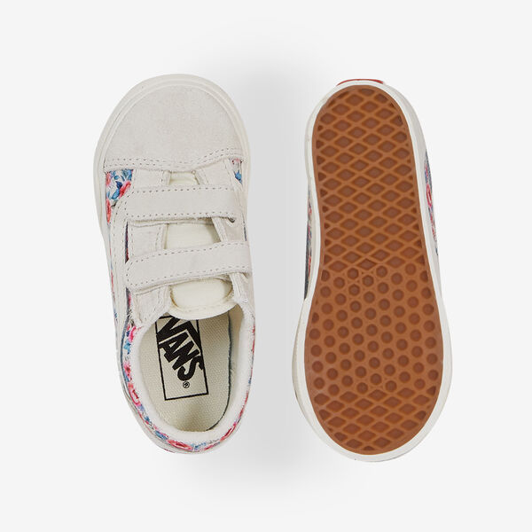VANS OLD SKOOL V FLORAL BEIGE/ROSA VELCRO NIÑOS