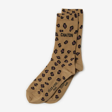 FELI CHAUSSETTES CREW CHATON LEOPARD BEIGE/MARR&Oacute;N MUJER