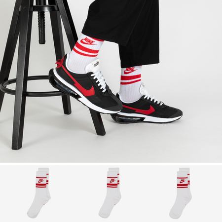 CHAUSSETTES X3 CREW STRIPE : BLANC/ROUGE