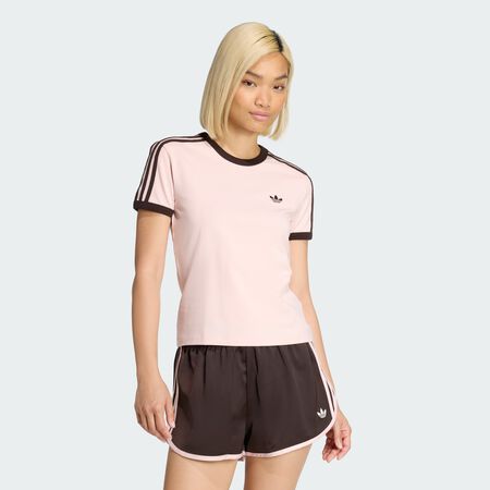 TEE SHIRT SLIM 3 STRIPES : ROSA/MARR&Oacute;N