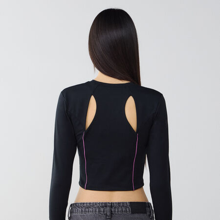 NIKE TOP CROP LS NEGRO/GRIS MUJER
