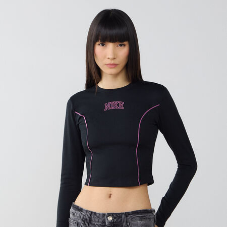 NIKE TOP CROP LS NEGRO/GRIS MUJER
