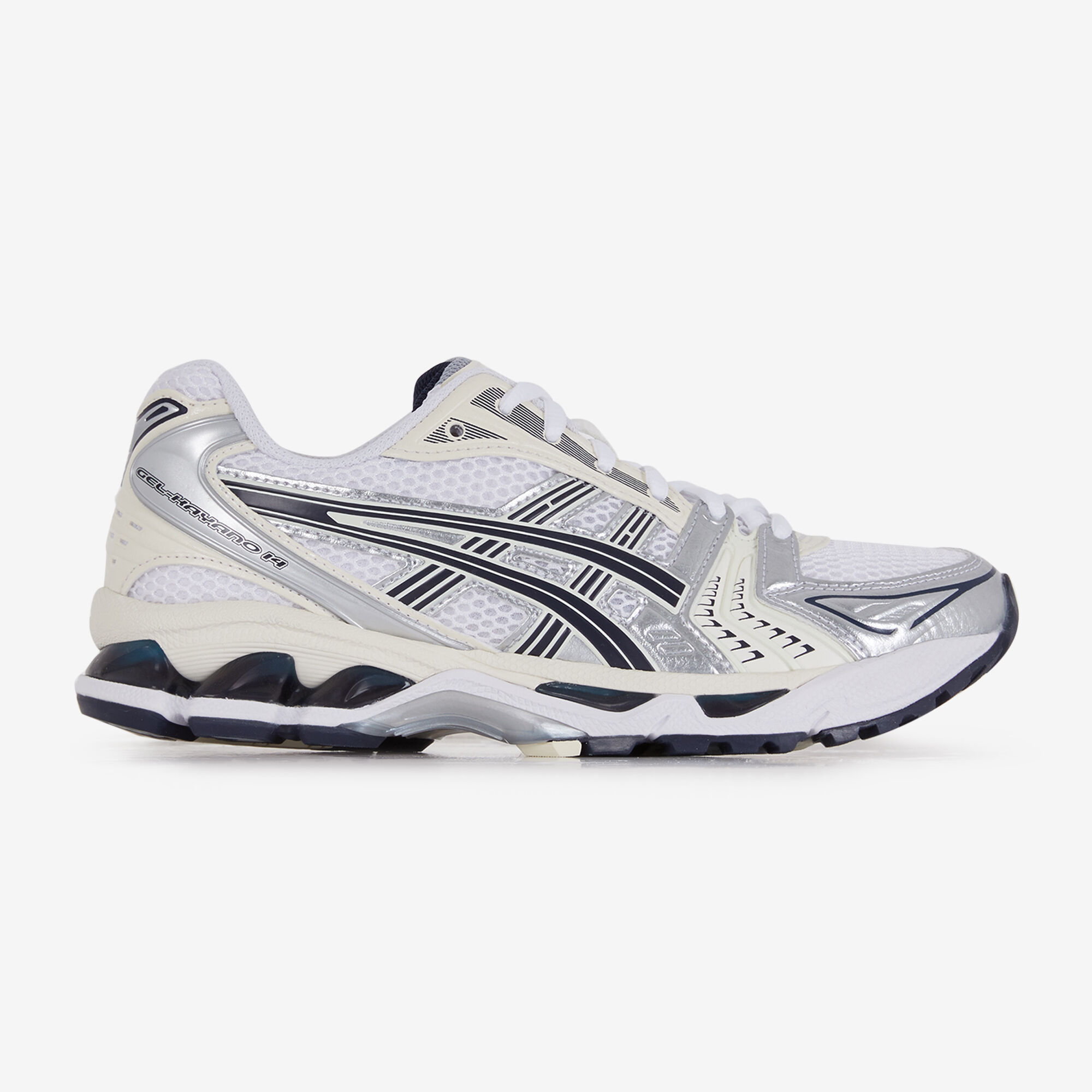 ASICS GEL KAYANO 14 BLANCO AZUL MARINO CORDONES MUJER Courir.es